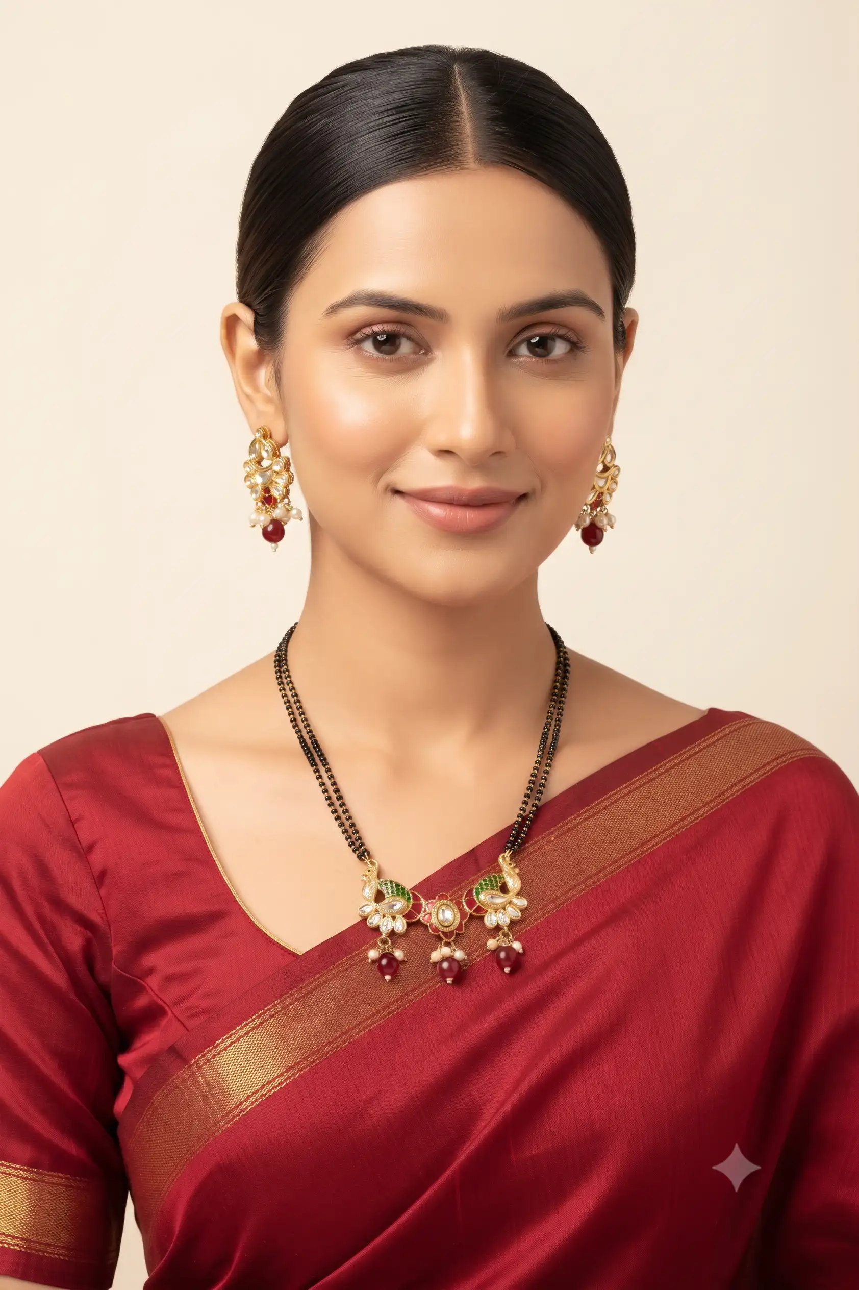 Traditional Peacock Meenakari Kundan Mangalsutra Set