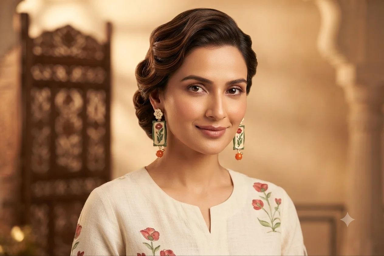 Enamel Floral Portrait Drop Earrings