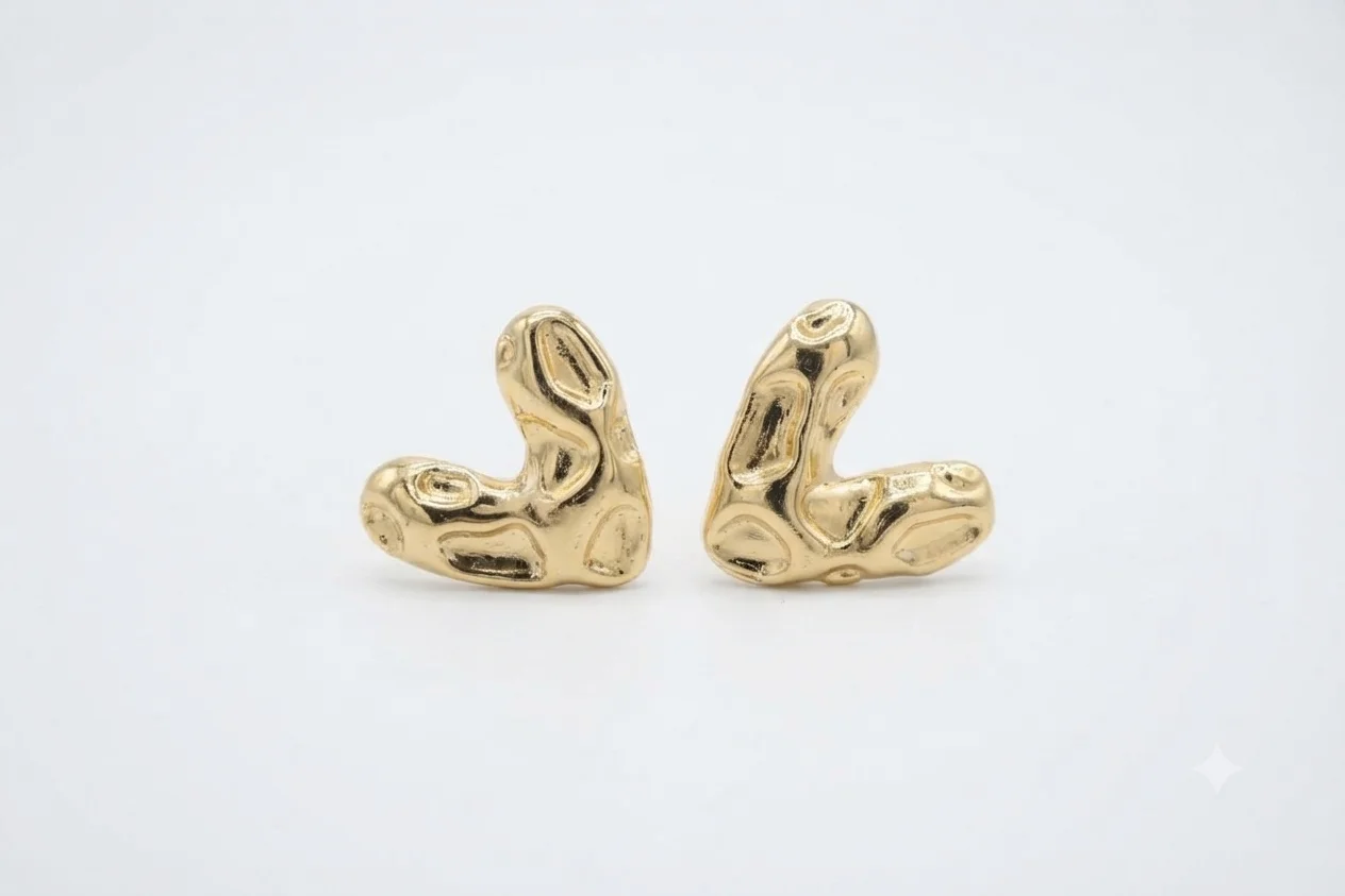 Molten Gold Abstract V-Shaped Stud Earrings