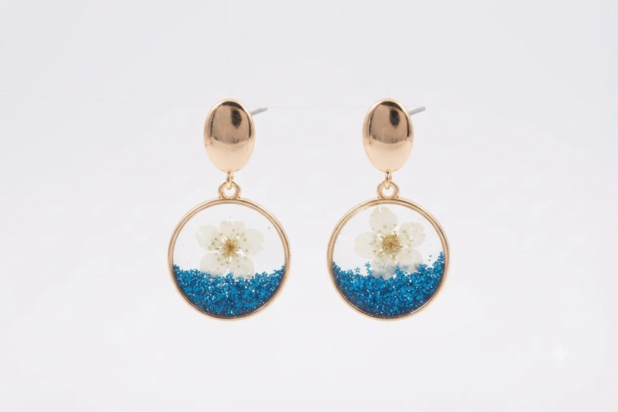 Starlight White Blossom Resin Dangle Earrings