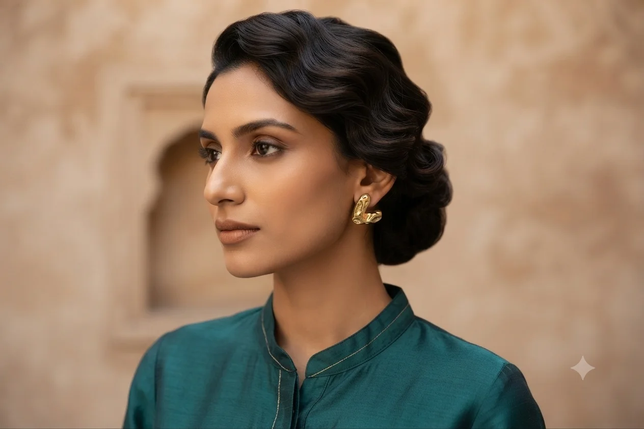 Molten Gold Abstract V-Shaped Stud Earrings
