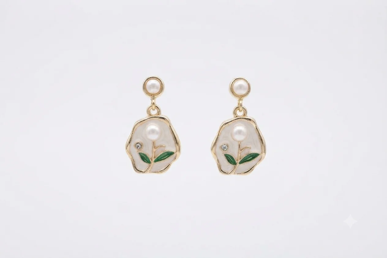 Elegance Enamel Floral Dangle Earrings