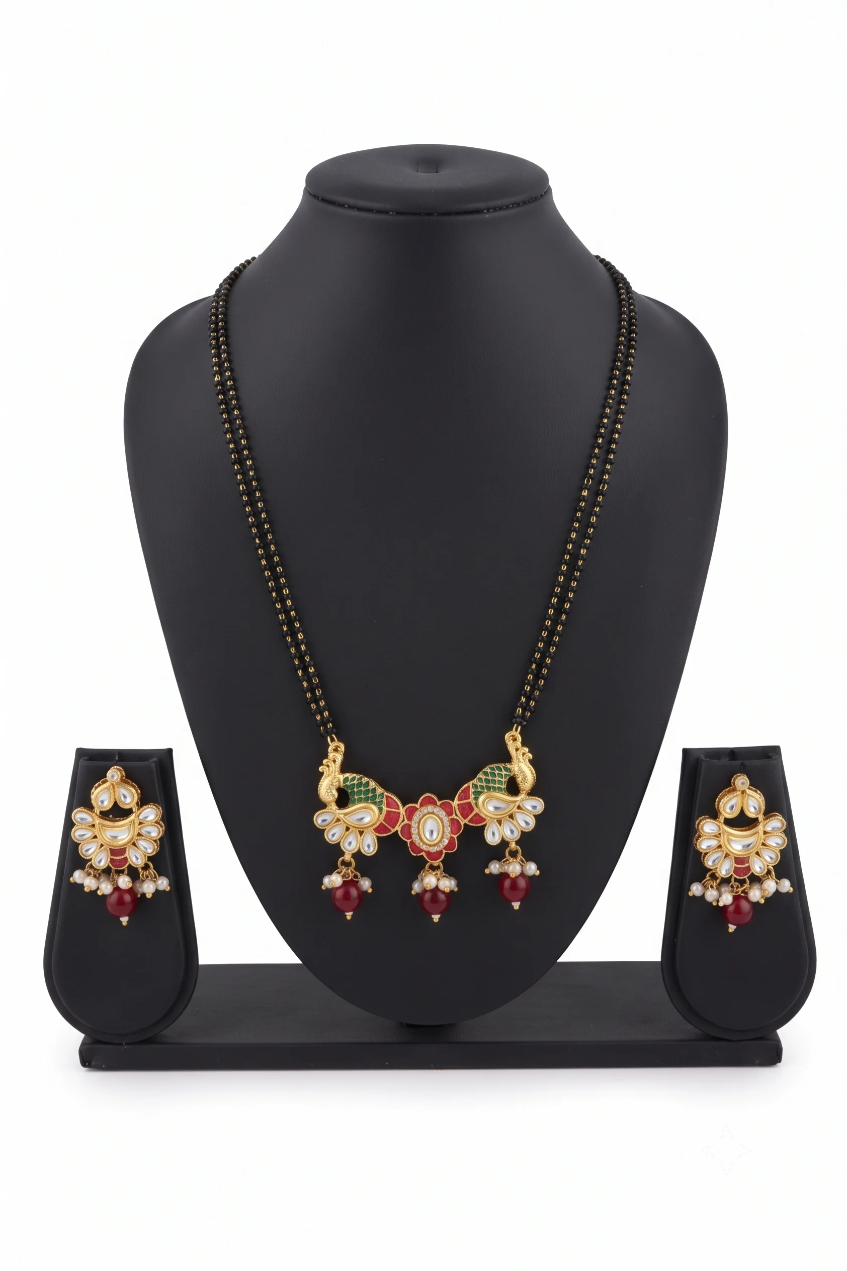 Traditional Peacock Meenakari Kundan Mangalsutra Set