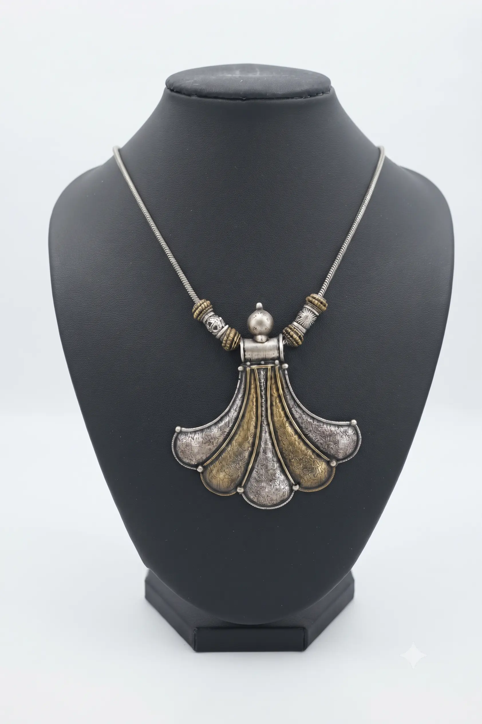 Oxidised Silver Fan Pendant Necklace