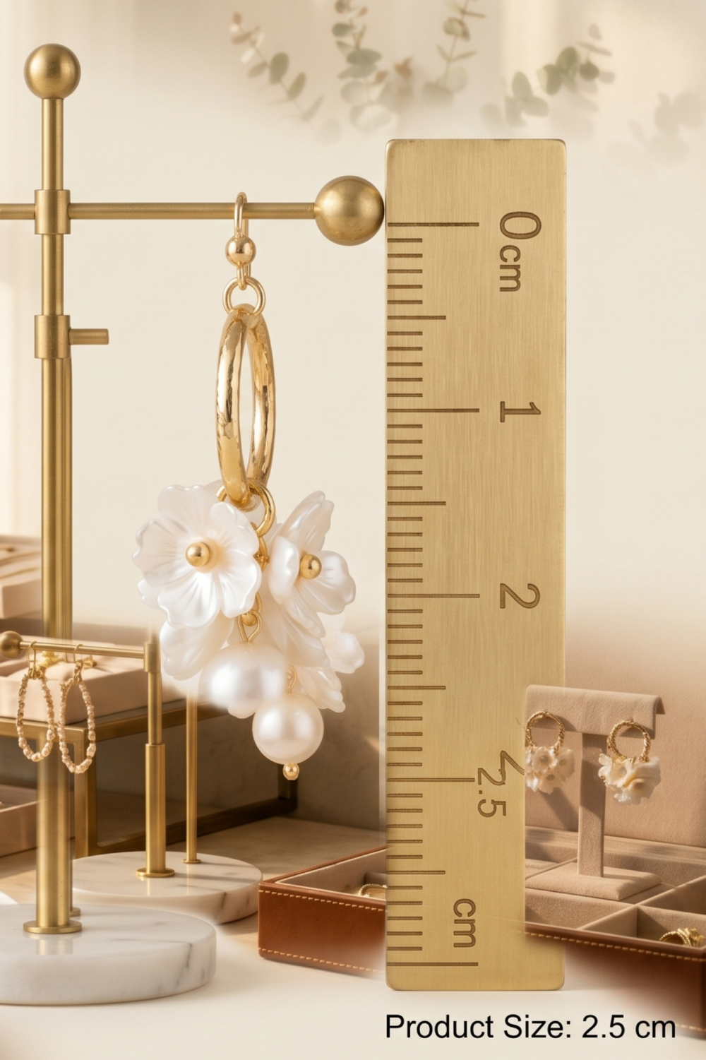 White Floral Cluster Pearl Drop Hoop Dangler Alloy Earrings For Women & Girls